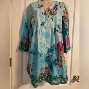Soft Surroundings Colorful Floral Print Tunic Top Size Small 100% Cotton Coverup